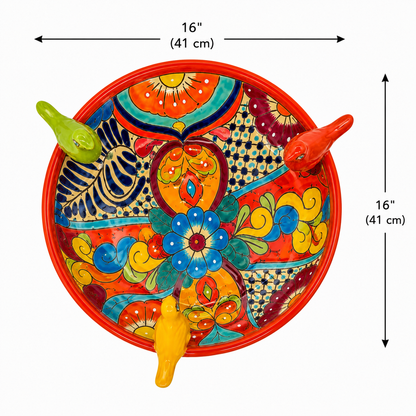 Talavera Style Ceramic Bird Bath with Decorative Birds