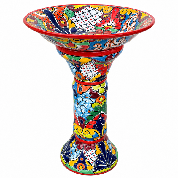 Talavera Style Ceramic Clay Bird Bath Pedestal
