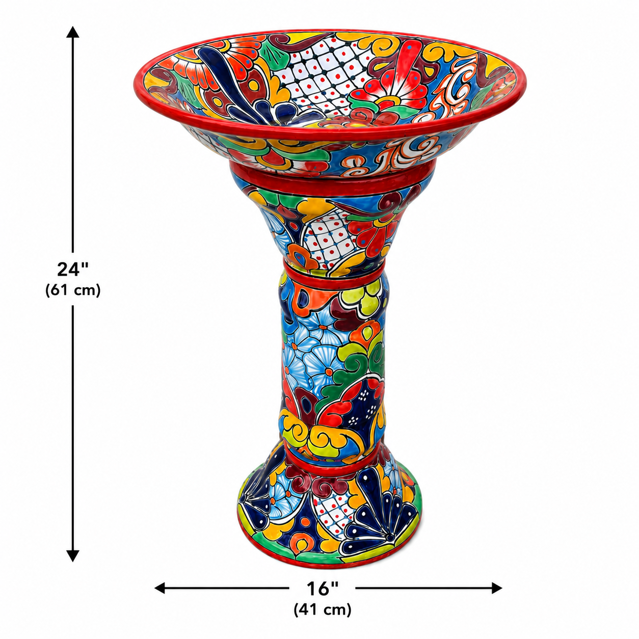 Talavera Style Ceramic Clay Bird Bath Pedestal