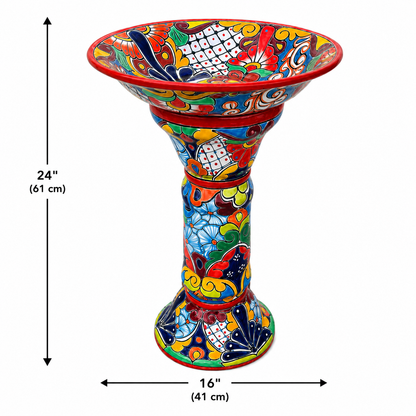 Talavera Style Ceramic Clay Bird Bath Pedestal