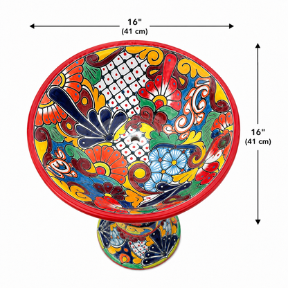 Talavera Style Ceramic Clay Bird Bath Pedestal