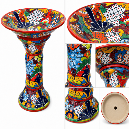 Talavera Style Ceramic Clay Bird Bath Pedestal