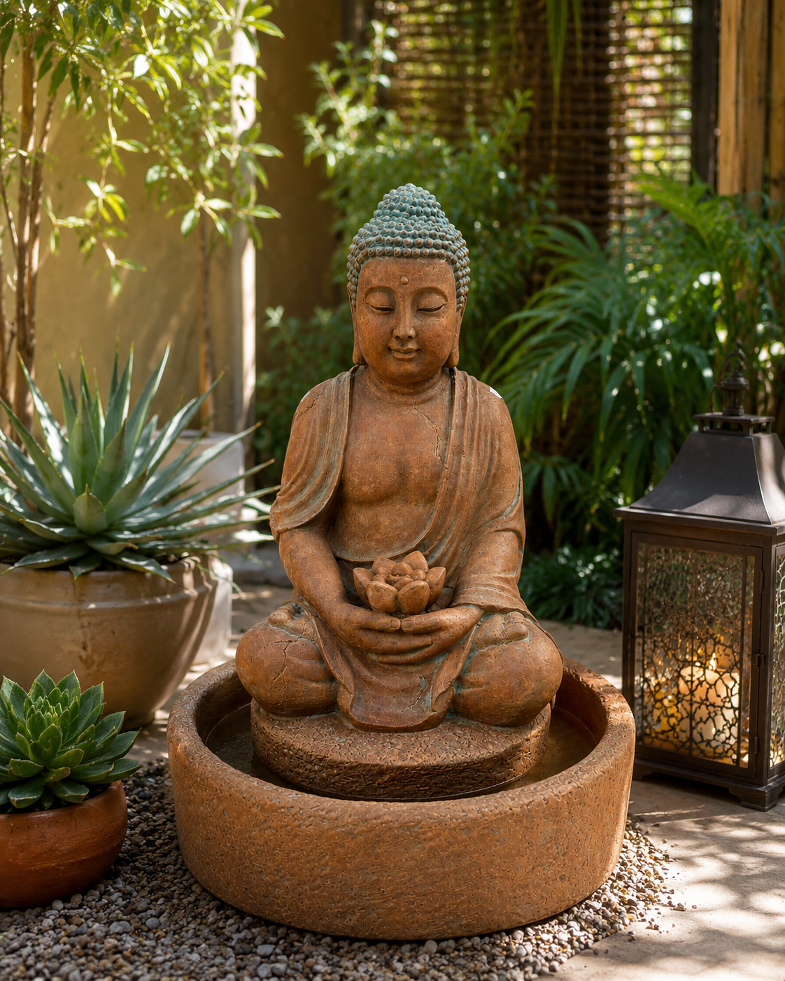 Clay Buddha Outdoor Water Fountain Statue