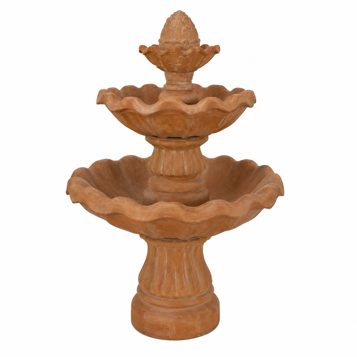 3 Tier Clay Outdoor Garden Water Fountain with Pinecone Finial