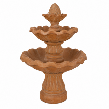 3 Tier Clay Outdoor Garden Water Fountain with Pinecone Finial